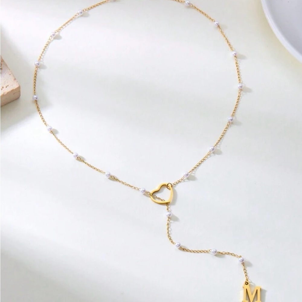 Gold Heart R Initial Necklace - Picture 2 of 5